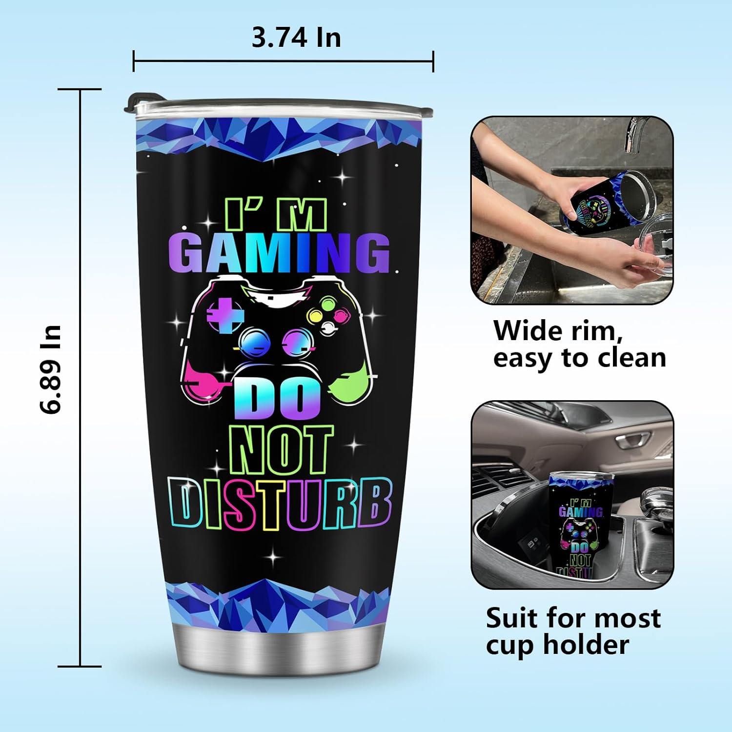Gaming Mug Tumbler Boys Teens Gifts - Gamer Gamepad Presents for Kids Toddlers Son Easter Birthday Christmas Game Controller Cup for Husband Father Dad Coffee Tumbler 20oz Stainless Steel