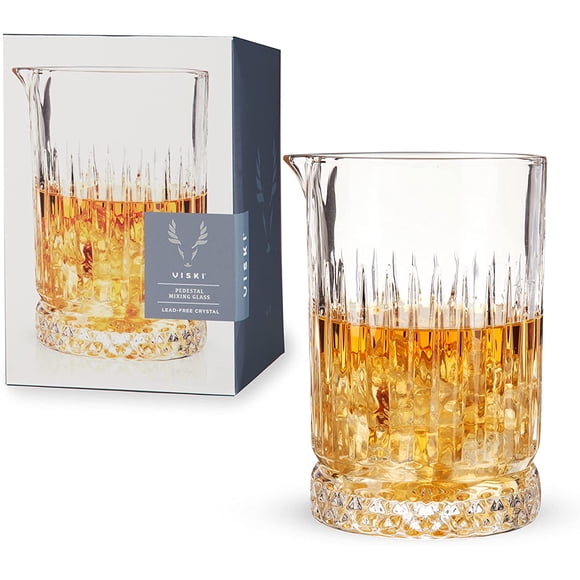Viski Cocktail Mixing Glass 23 Oz. Crystal Pitcher Pedestal Design Bartending Glasses - Barware Essentials