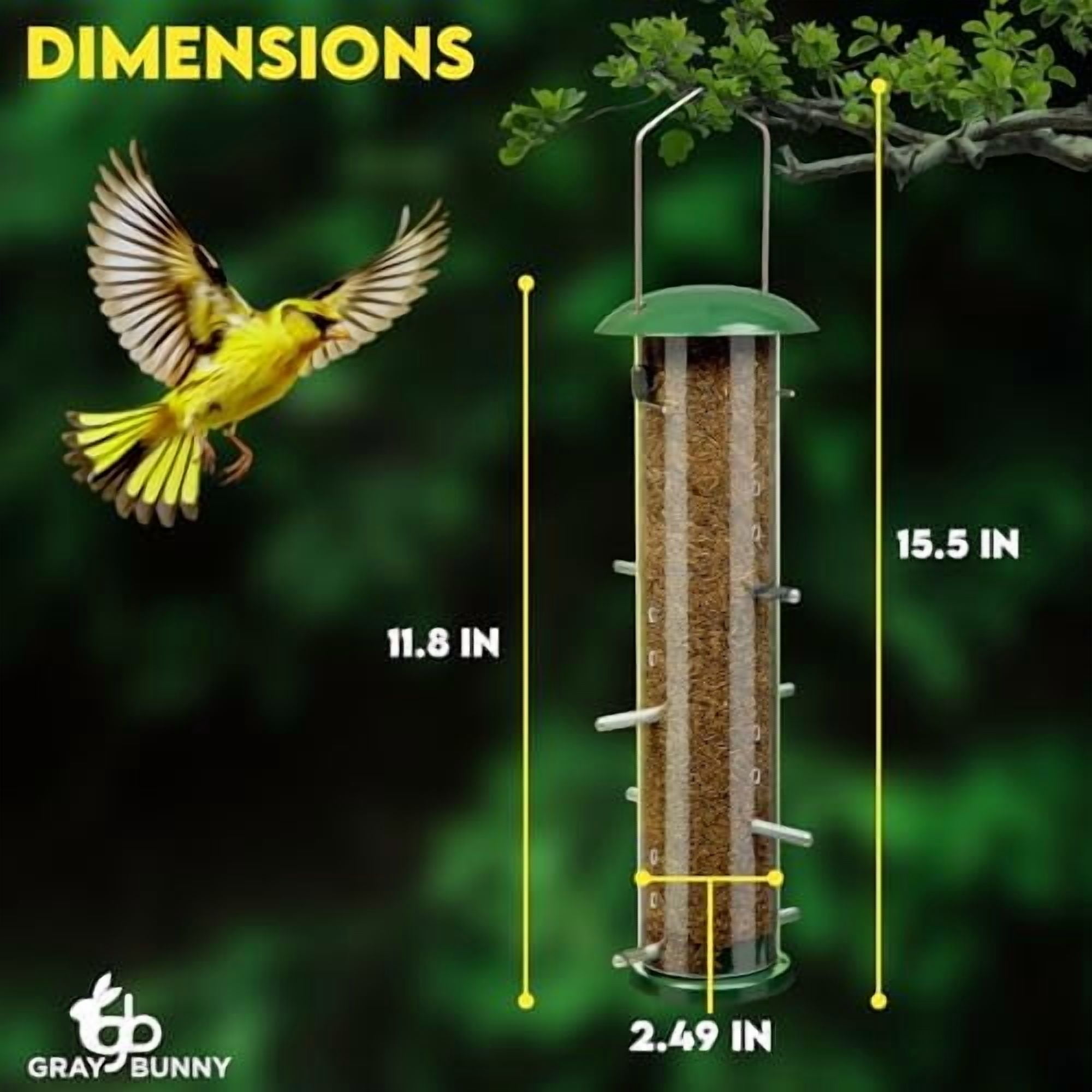 Finch Bird Feeder for Outdoors (16 Ports) Thistle & Nyjer Seed Hanging Feeder with 16 Ports and 8 Metal Perches, Chew-Proof Metal Design for Wild Birds$$Garden & Patio