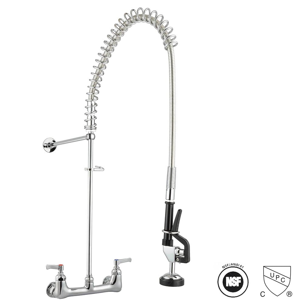 Aquaterior Double Handle Pull Down Sprayer Kitchen Faucet Commercial 360&deg; Swive Spout Wall Mount Pre-Rinse CUPC NSF ANSI
