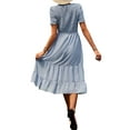thumbnail image 5 of STARVNC Women Swiss Dot Crew Neck Short Sleeve Ruffle Hem Midi Dress, 5 of 7