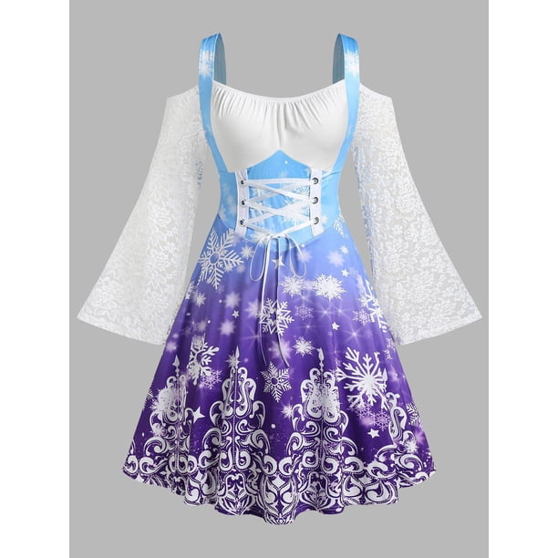 Vestido de Navidad Talla Extra Hombros Descubiertos con Estampado de Encaje Rosegal Vestidos Estampados Tallas Grandes
