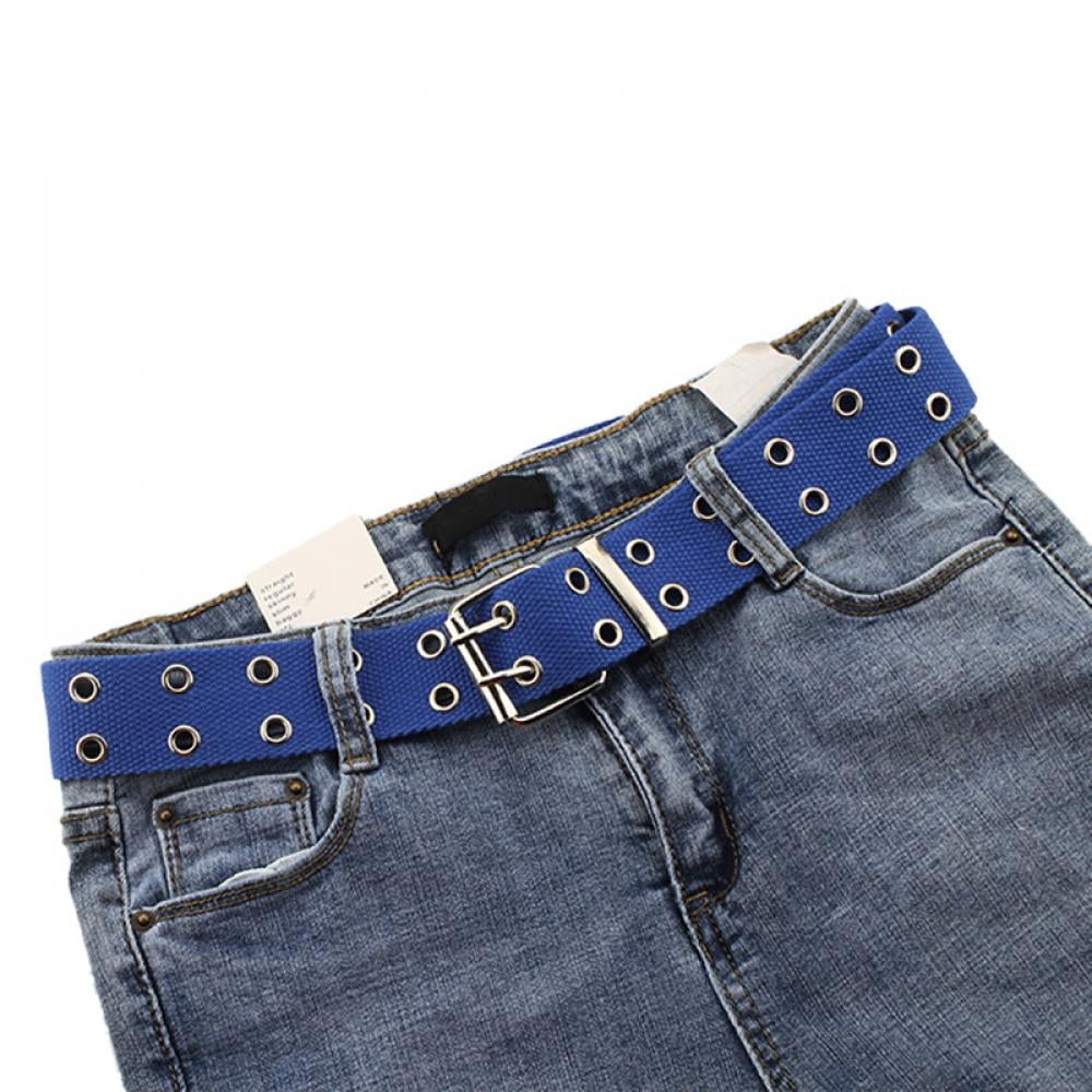 XZQTIVE Double Grommet PU Leather Belt for Women/Men Punk metal Jean Belt  Wide 1.5 Inch at  Women’s Clothing store