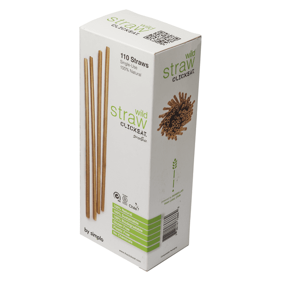Compostable Wild Straws by ClickEat (Smoothie Size), 110 Units, 100% Natural and Biodegradable Straws, Ideal for Smoothies and Milkshakes, Made with Rye Stalk, Kid Friendly and Gluten-Free