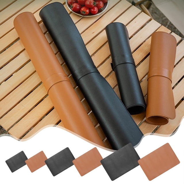 Bowayaoa PU Leather Waterproof Camping Table Mat, Rollable Dining Table Cloth for Picnic, Oil Resistant & Easy Clean Table Cover for Outdoor Camping