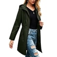 thumbnail image 3 of Women's Waterproof Raincoat Long Hooded Jacket Full Zip Drawstring Cinched Waist Trench Coat Windproof for Hiking Outdoor Travel, Army Green, L, 3 of 6