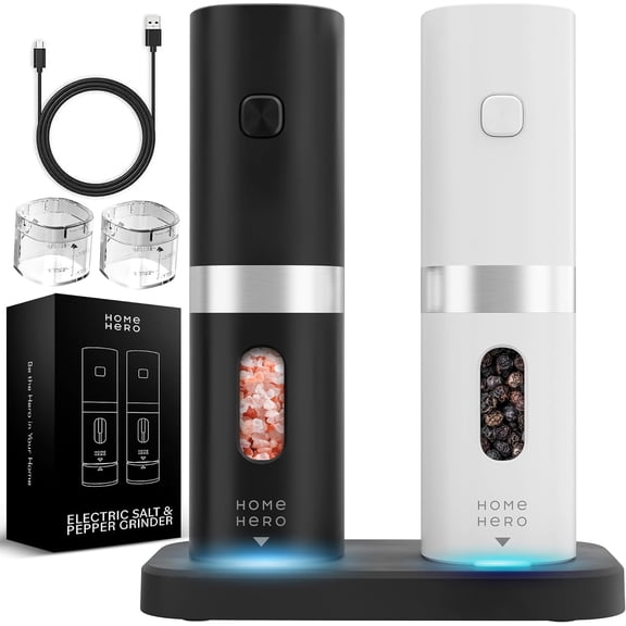 Visualz Electric Salt and Pepper Grinder Set - Automatic Salt and Pepper Grinder Set Rechargeable. Electronic Salt and Pepper Shakers with LED Light, Electric Pepper Grinder & Salt Grinder, Set of 2