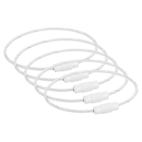 5Pcs 6.3" Cable Key Rings, Wire Keychain Twist Loops, Lock Key Holder, White