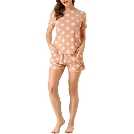 

Allegra K Women s Pajama Sets Sleepwear Cute Polka Dots Short Sleeve Nightwear