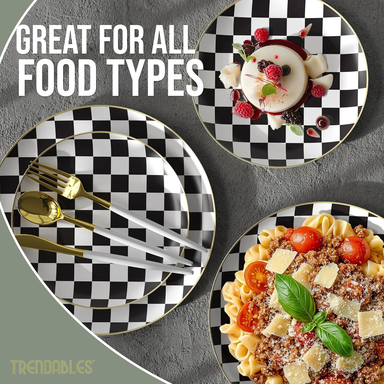 Trendables Heavy Duty Paper Plates Bulk 80 Pcs Disposable Party Plates - 40 X 8 Inch Dessert Plate & 40 X 10 Inch Paper Plate Checkered decor, black and white party decorations, race car decorations