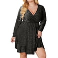 thumbnail image 2 of BangWanChi Womens Dresses Formal Women's Flash Dress V-neck Long Sleeve Ruffle Swinging Dress Mini Flash Dress, 2 of 5