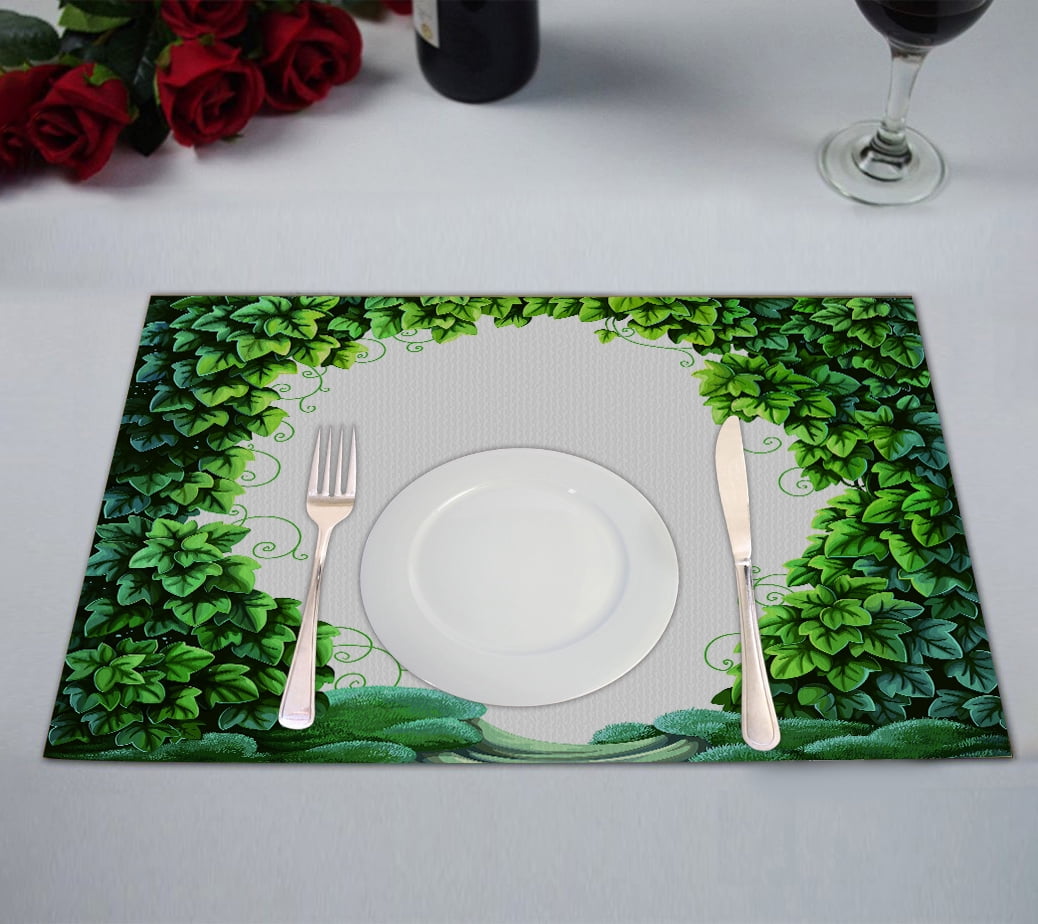 ABPHQTO Frame Enchanted Forest Green Ivy Moss White Placemat 12x18 Inch,Set of 2 Table Placemats