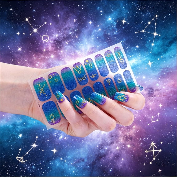 Qocolcyl Glitter Gradient Nail Polish Strips, Self-Adhesive Full Wrap Nail Stickers, Long Lasting Nail Wraps for Women & Girls, 16PCS