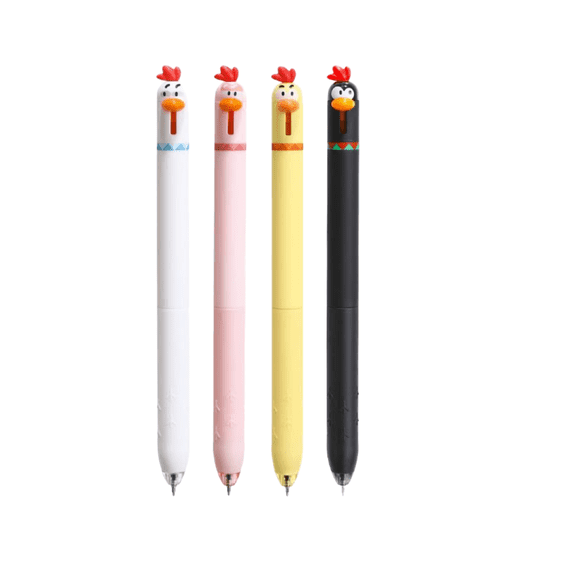Chicken Funny Pens, Gel Cartoon Chick Pen 0.5mm Retractable Black Ink Writing Pen, Gifts Funny Office Supplies, 4 Pcs Yulin Cute Pens