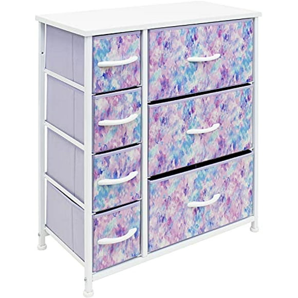 Sorbus Dresser Organizer, for Kids - Boys & Girls Bedroom organization, Baby Dresser - Clothing Organizer, Storage Drawers for Toys - Steel Frame, Wood Top, Fabric, (7-Drawer,Tie-dye Blue/Pink/Purple)