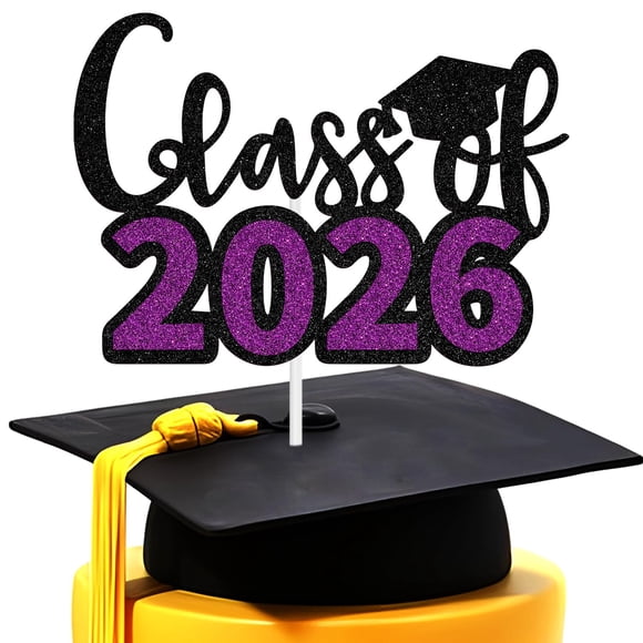 Cake Topper Tivurcia Clase de 2026 Negro Morado con Brillo