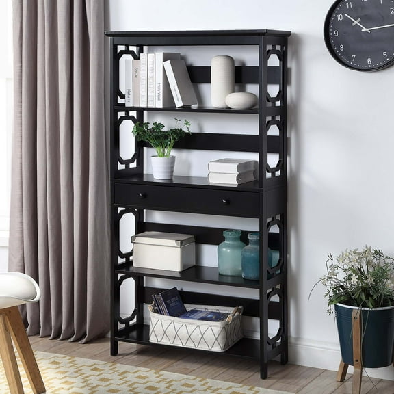 Convenience Concepts Omega 5 Tier Bookcase with Drawer, Black
