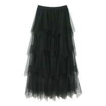 Dpytoraw Irregular Mesh Half Length Skirt Women's Spring And Summer Multilayer Cake Skirt Poached Long Skirt High Waist Bodycon Skirt Black
