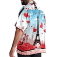 thumbnail image 3 of Eiffel Tower Valentine's Day Men's Short Sleeve Printed Button Down Beach Shirt Casual Summer Unisex Tops with Spread Collar, 3 of 6