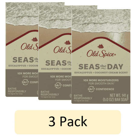 Old Spice Premium Bar Soap, Seas The Day Eucalyptus and Coconut Cream Scent, With Plant Based Cleansers, 5.0 oz (Pack of 3)