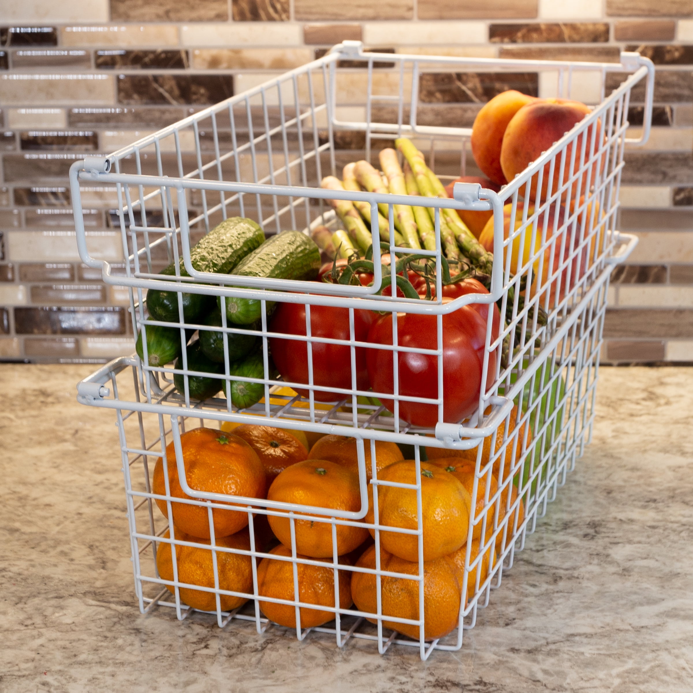 Set of 2 Storage Bins - Basket Set for Toy, Kitchen, Closet, and Bathroom Storage - Medium Shelf Organizers with Handles by Home-Complete (White)