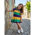 thumbnail image 4 of BemeyourBBs Toddler Baby Girls Mardi Gras Dress Outfits Crocodile Embroidery Short Sleeve Striped Collared Ruffle Dress Summer Clothes, 4 of 9