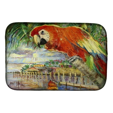 Carolines Treasures JMK1134DDM Red Parrot at Lulus Dish Drying Mat 14 x 21" multicolor