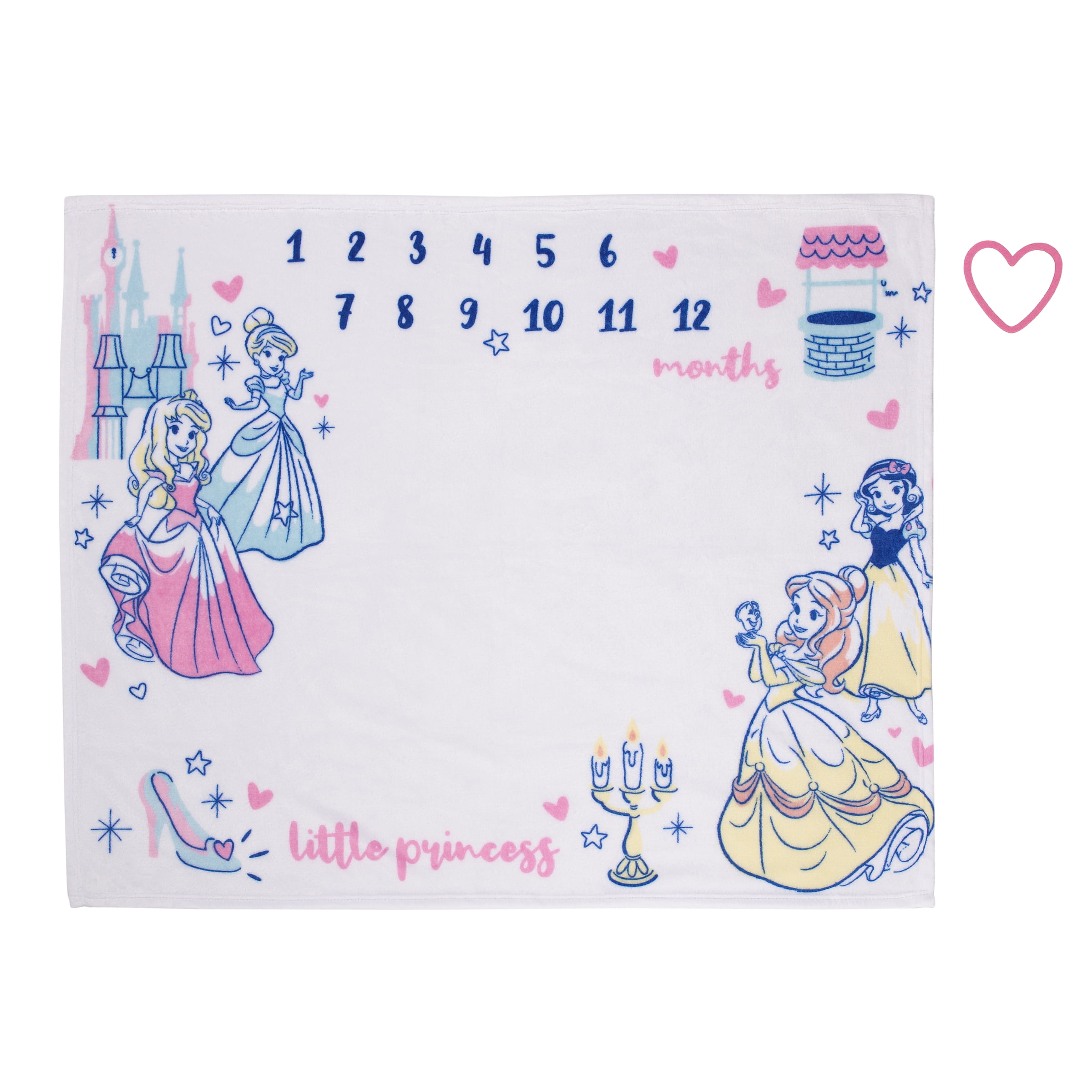 Disney Princess Pink and Blue Super Soft Milestone Baby Blanket and Felt Marker, Infant Girl