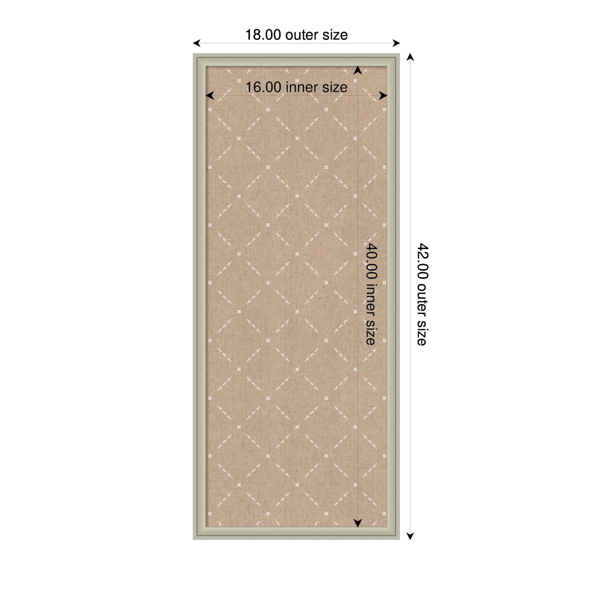 Kate and Laurel Framed Fabric Pinboard 18 x 42, Beige Lattice Pattern Printed Linen Classic Bulletin Board for Use as a Vision Board or Wall Organization, Florence Silver Frame