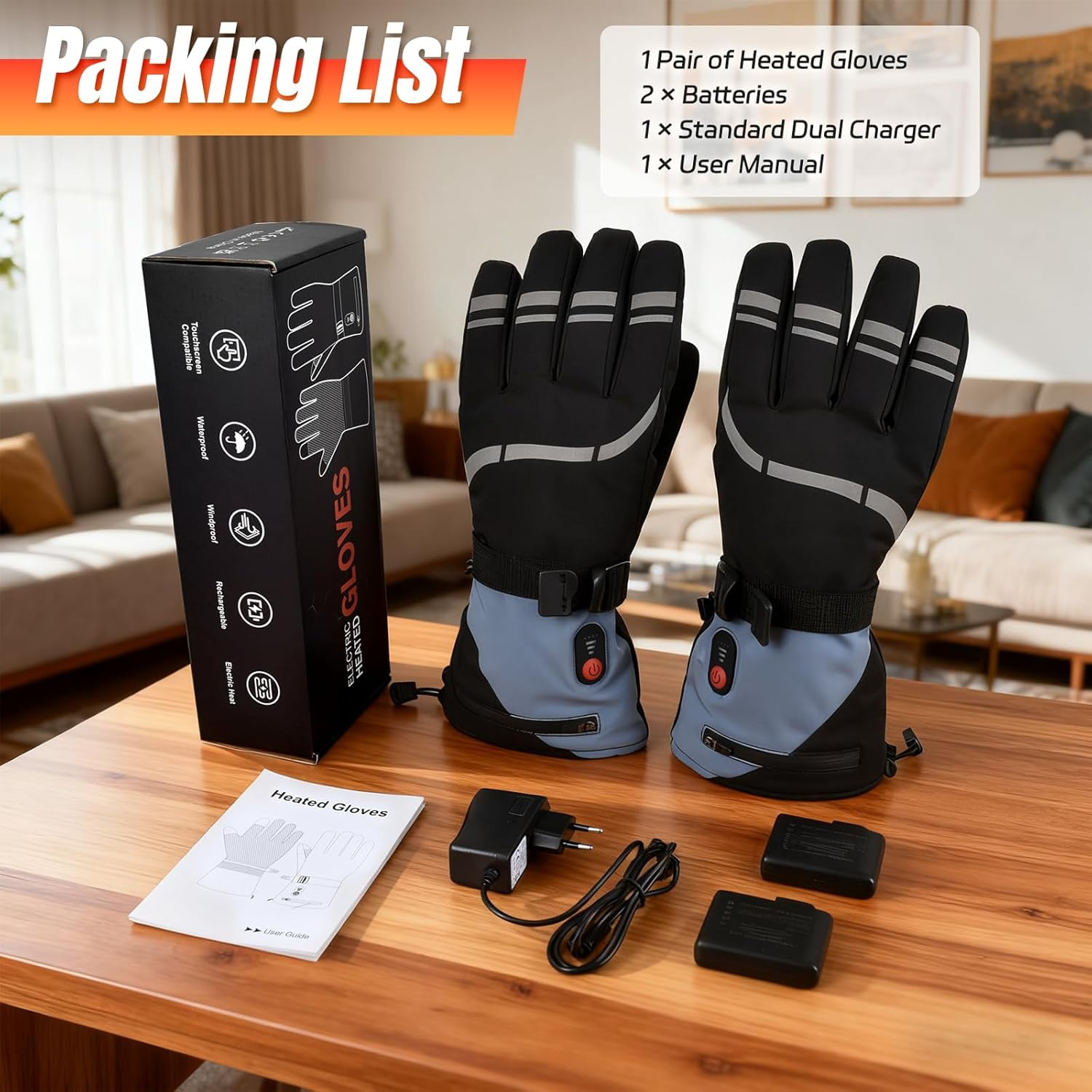 Heated Gloves for Women Men, 3 Heating Levels Hand Warmers Rechargeable with Touchscreen, 7.4V/3200mAh Battery Windproof & Waterproof Electric Winter Gloves for Motorcycle Ski Camping