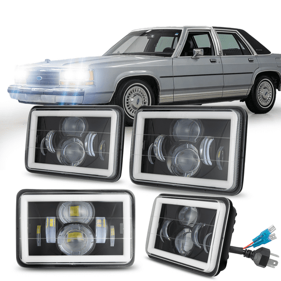 4x For Ford LTD Crown Victoria 1987-1991 4x6" LED Headlights High-Low Beam H4651 H4656