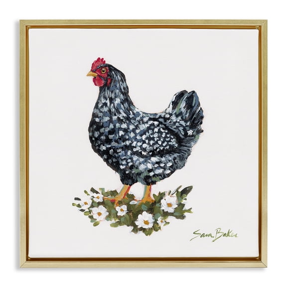 Stupell Industries Cottage Country Hen with Daisies Gold Floating Frame Canvas Art, 25 x 25, by Sara Baker