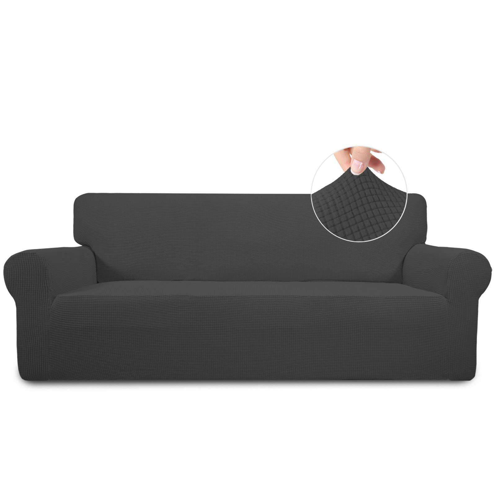 Loveseat, Dark Gray Easy-Going Fleece Stretch Sofa Slipcover – Spandex Non-Slip Soft Couch Sofa Cover Pets Washable Furniture Protector with Anti-Skid Foam and Elastic Bottom for Kids