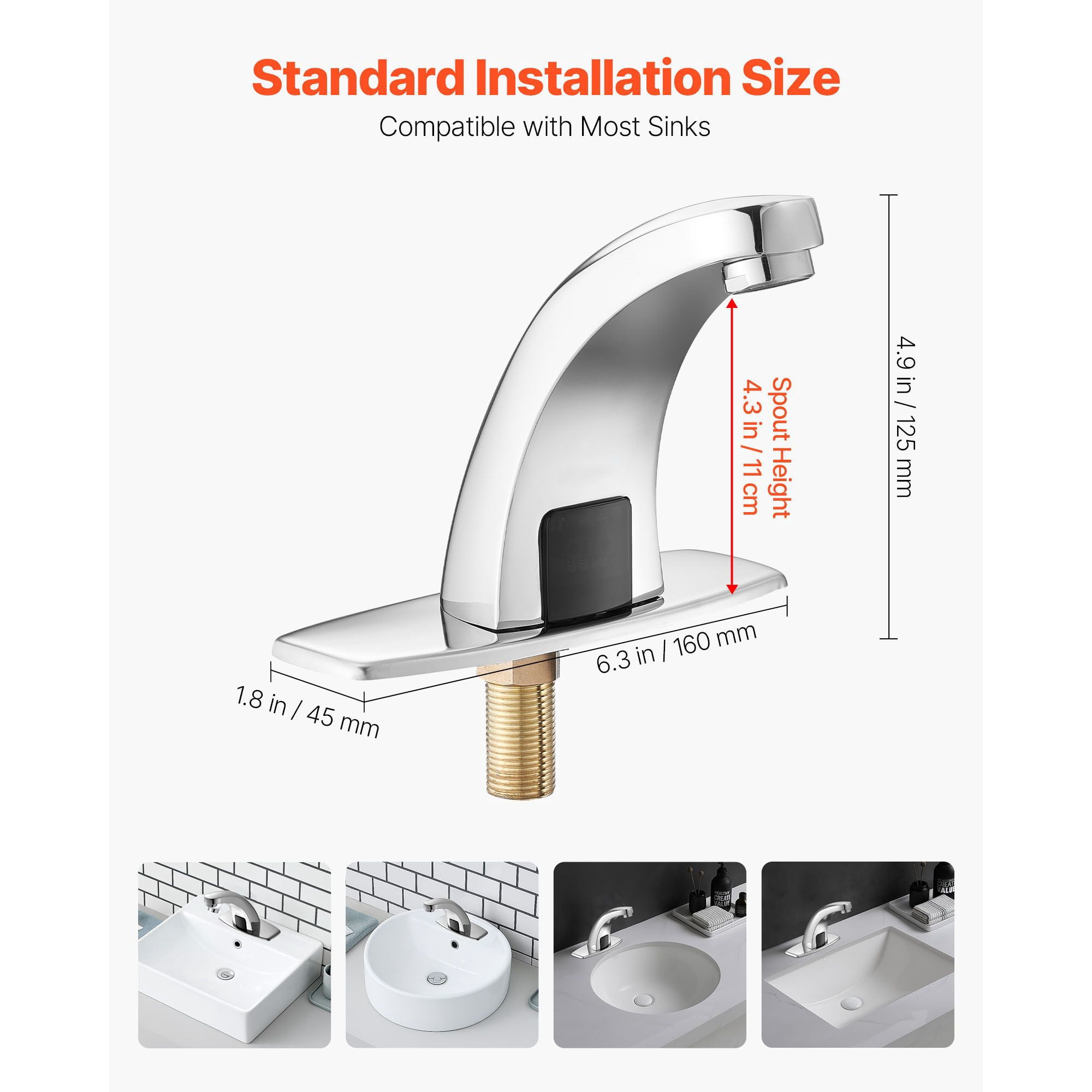 Touchless Bathroom Sink Faucet Infrared Sensor Automatic Hot/Cold Water Adjustable Chrome-Plated Zinc Alloy for Home Office Hotel