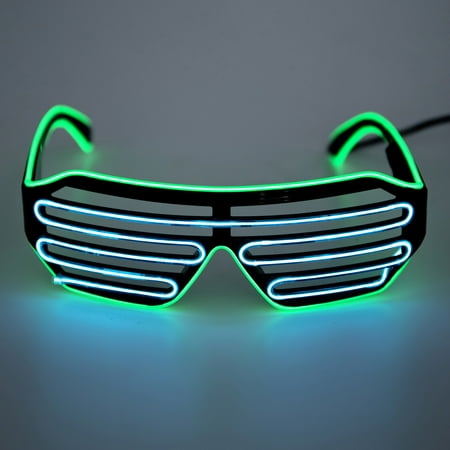 NK HOME Light Up Party Glasses EL Wire Fashion Neon Shutter Electroluminescent Flashing LED Glasses Light Up Glow Eyewear Shades Flashing Rave Nightclub Party Decorations, Green Frame+Blue Lens