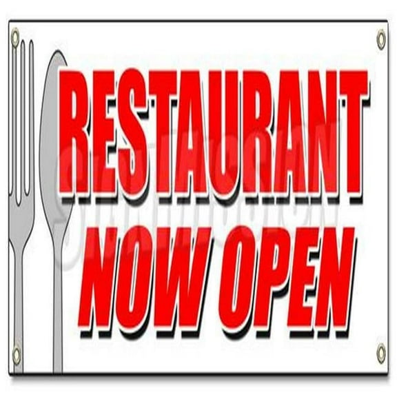 18 x 48 in. Banner Sign - Restaurant Now Open - Grand Opening New Management Happy Hour