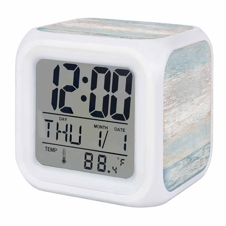 Blue Beige Farmhouse Digital Alarm Clock for Bedrooms, Smart LED Alarm Clock with 7 Color Changing photo Blue Beige Farmhouse Digital Alarm Clock for Bedrooms, Smart LED Alarm Clock with 7 Color Changing