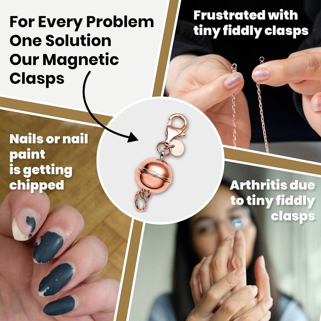 Magnetic Clasps for Necklaces in 925 Sterling Silver Magnetic Necklace Clasp 14K Rose Gold Plated Round Jewelry Lock with Lobster Clasp Women 2.50 Grams Birthday Christmas Gifts