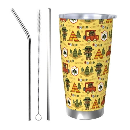 

Salouo Car Tent Trees Print 20oz Tumbler with Lid Stainless Steel Vacuum Insulated Tumbler Durable Insulated Coffee Mug Thermal Cup with Splash Proof Sliding Lid-Straw Three-piece Set