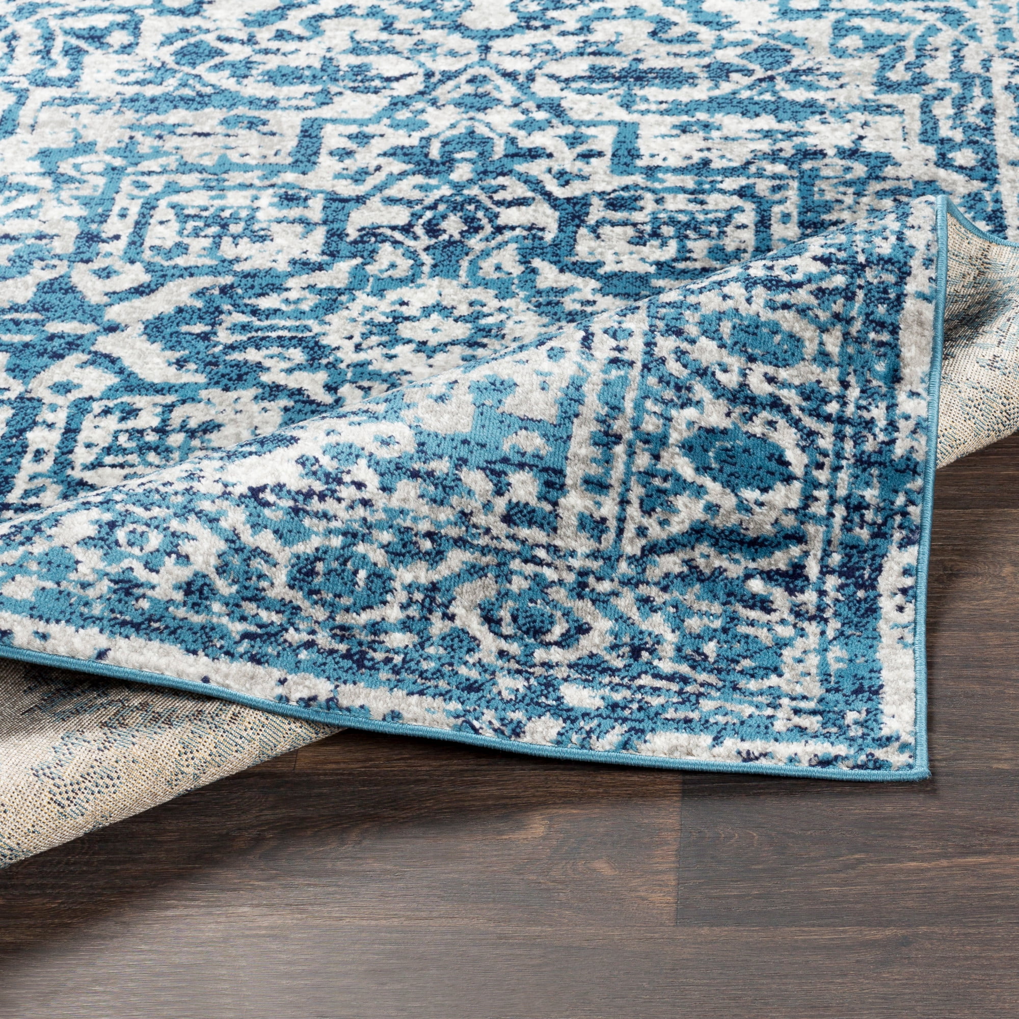 Livabliss Area Rugs for Living Room, 7x9 Monte Carlo Traditional Blue Rug, Bedroom Dining Room Home Decor Stain Resistant Carpet (6'11" x 9')