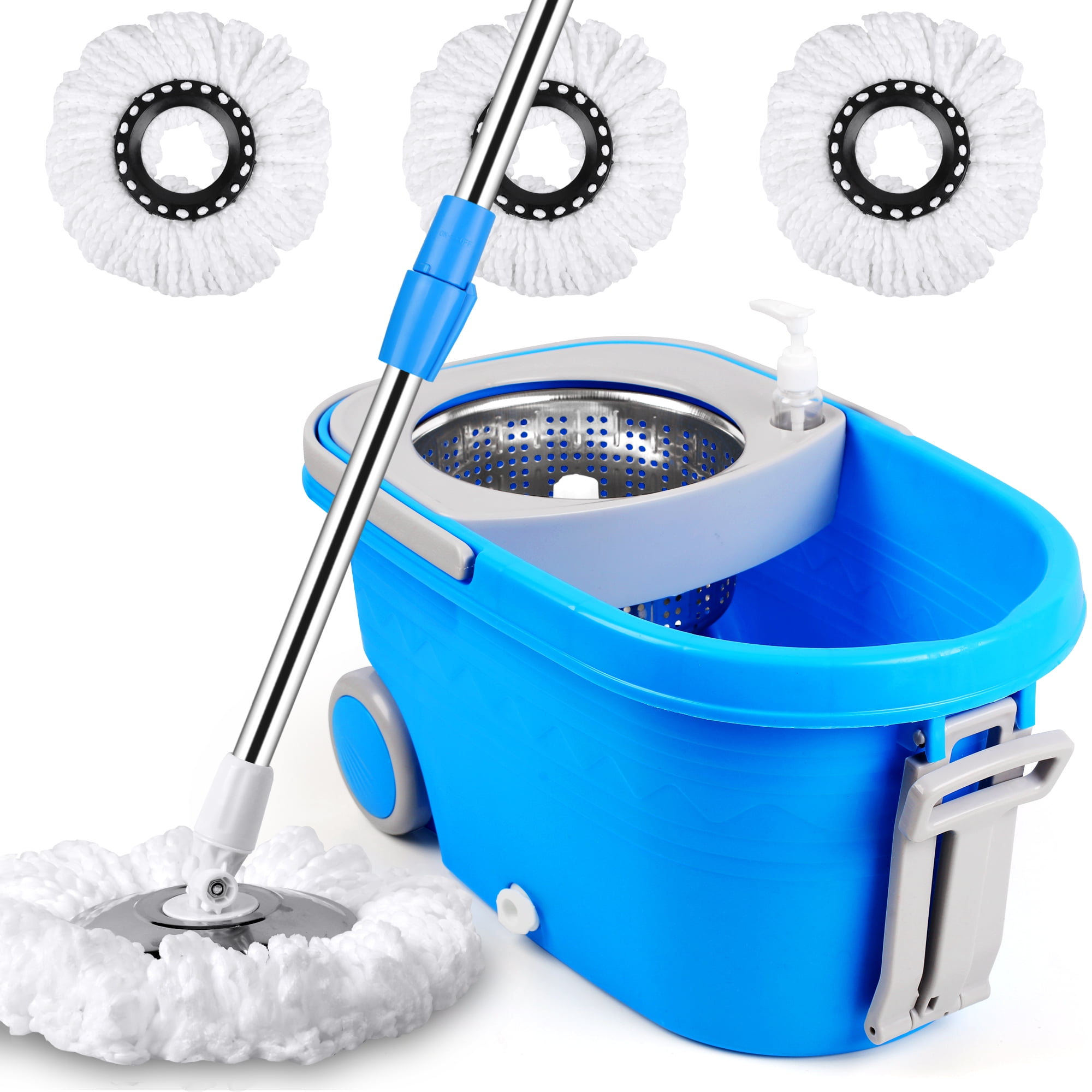 Spin Mop and Bucket on Wheels, Mop and Bucket Set, 360° Spinning