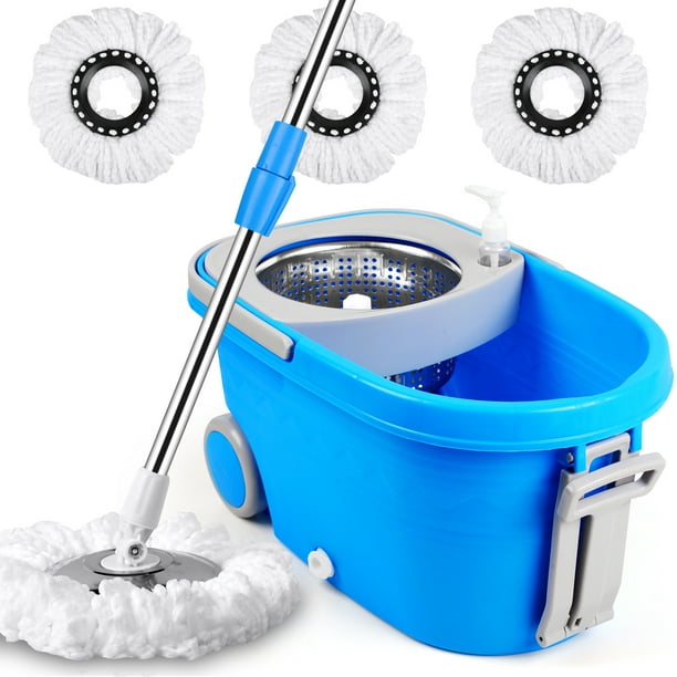 Spin Mop and Bucket on Wheels, Mop and Bucket Set, 360° Spinning
