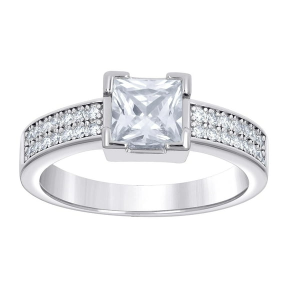 925 Sterling Silver Womens Princess-cut Round Cubic Zirconia Square Head Engagement Ring Size 9 Engagement Ring for Wome