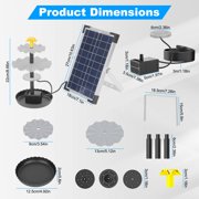 JelyHT 6W Solar Bird Bath Fountain 3-Tier Waterfall Pump with LED Lights Battery Backup for Patio Yard Garden Pond