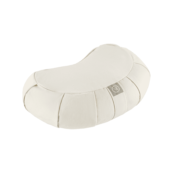 Crescent Zafu Meditation Cushion, 17" Yoga Pillow with removable cotton cover, Cream