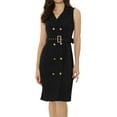thumbnail image 1 of Vestido de oficina de trabajo Allegra K con cinturón y solapa con muescas sin mangas para mujer Negro M, 1 of 4