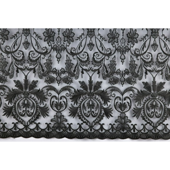 Zelouf Molly Floral Embroidery On Mesh  , Sewing, DIY, Crafts Fabric by the Yard, Black, 3 Yard