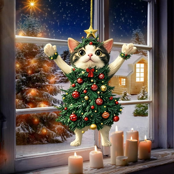 Seyotauo Cute Pet Pattern Acrylic Christmas Ornaments 3.15x3.15 Inch Double-Sided Pattern, Easy to Hang Christmas Tree Decorations Indoor, Festive Holiday Christmas Decor Gifts for Family Colleagues