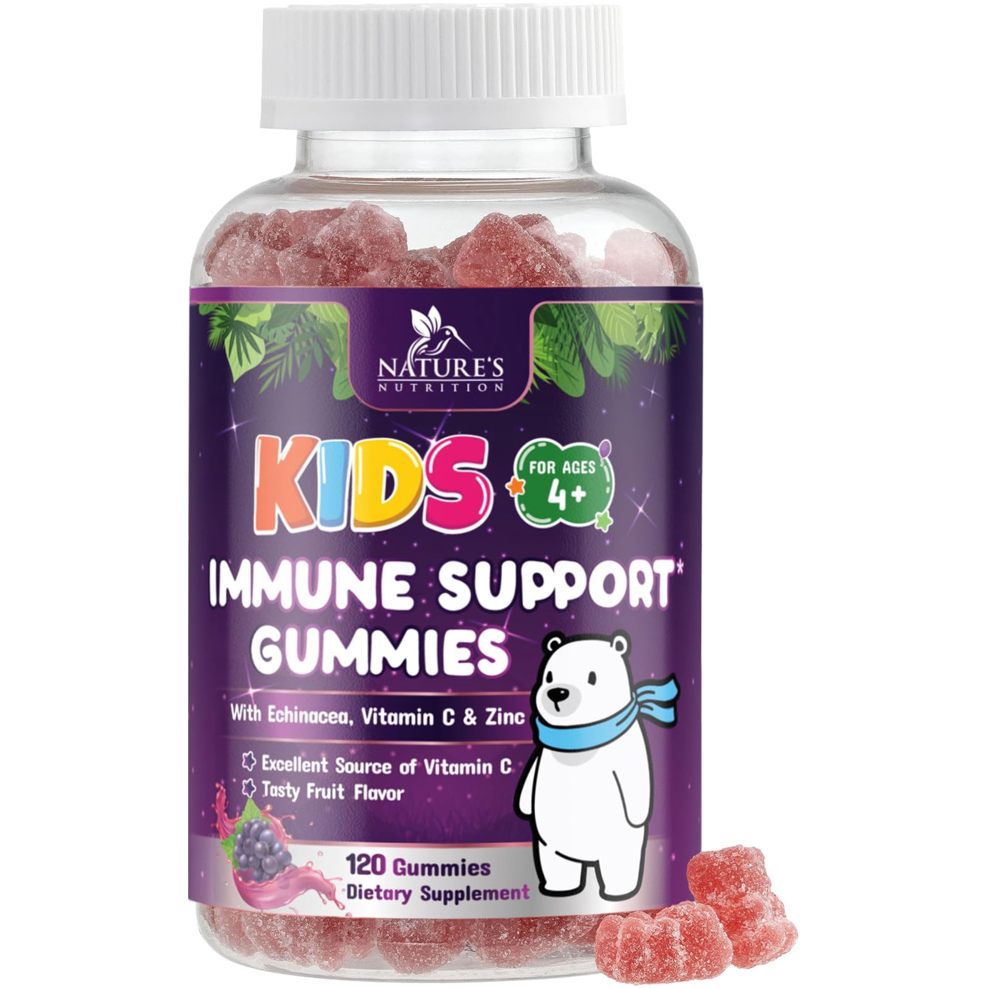 Kids Immune Support Gummies - Immune Support Supplement With Vitamin C, Zinc & Echinacea - Children's Daily Immune Health Support Gummy for Ages 4 and Up - Gluten-Free, Non-GMO & Vegan - 120 Gummies
