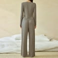 thumbnail image 7 of ylioge Womens 2 Piece Pajama Sets Casual Solid Color Long Sleeve Tops Wide Leg Pants Comfortable Loungewear Homewear Pajamas Outfits Set, 7 of 7